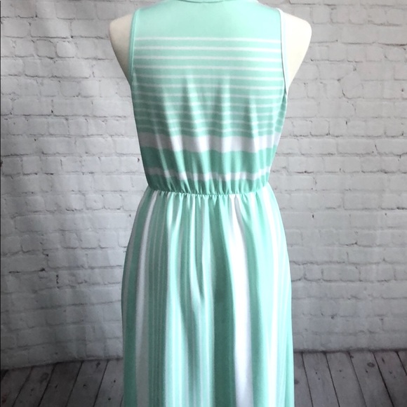 Maxi dress~ long mint green & white stripe sleeveless,pocketed maxi dress 🎉SALE - Picture 5 of 9